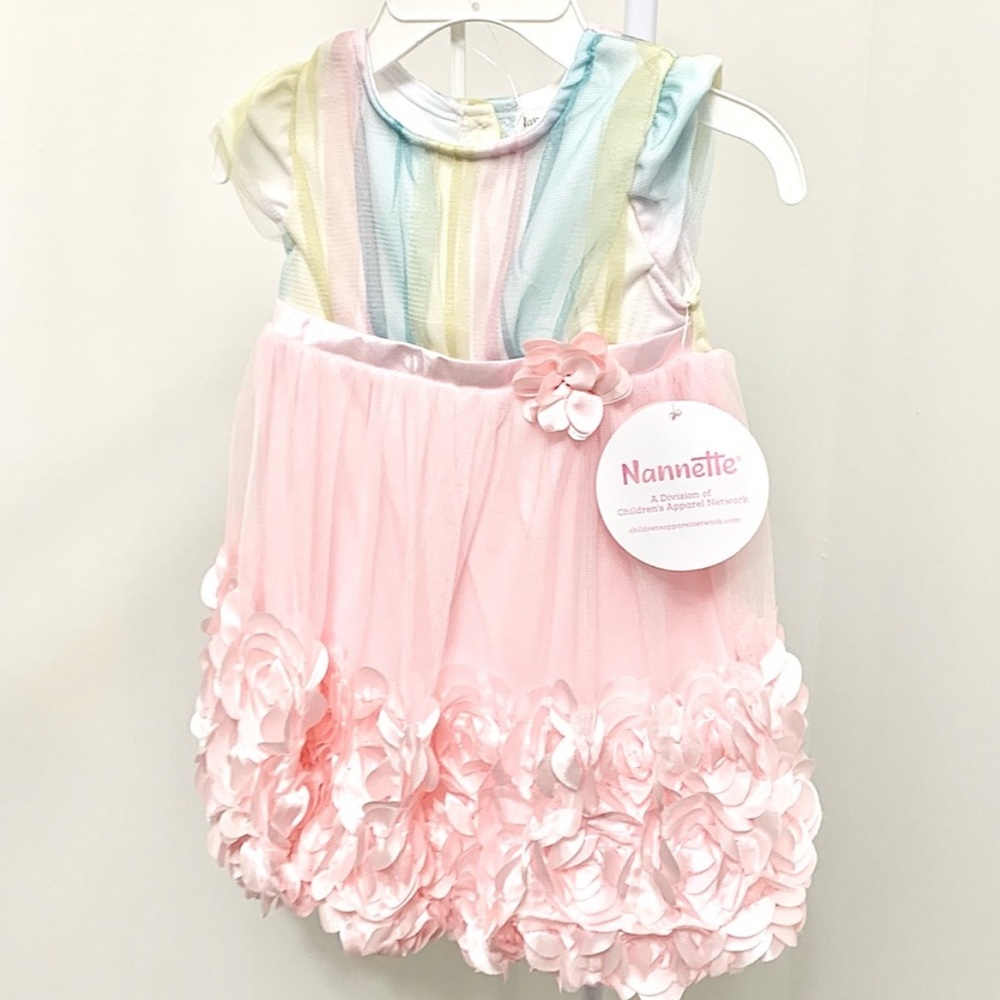 Nanette Baby Pastel Ruffly Floral Rainbow Dress Panty Set - 18 Mos NEW